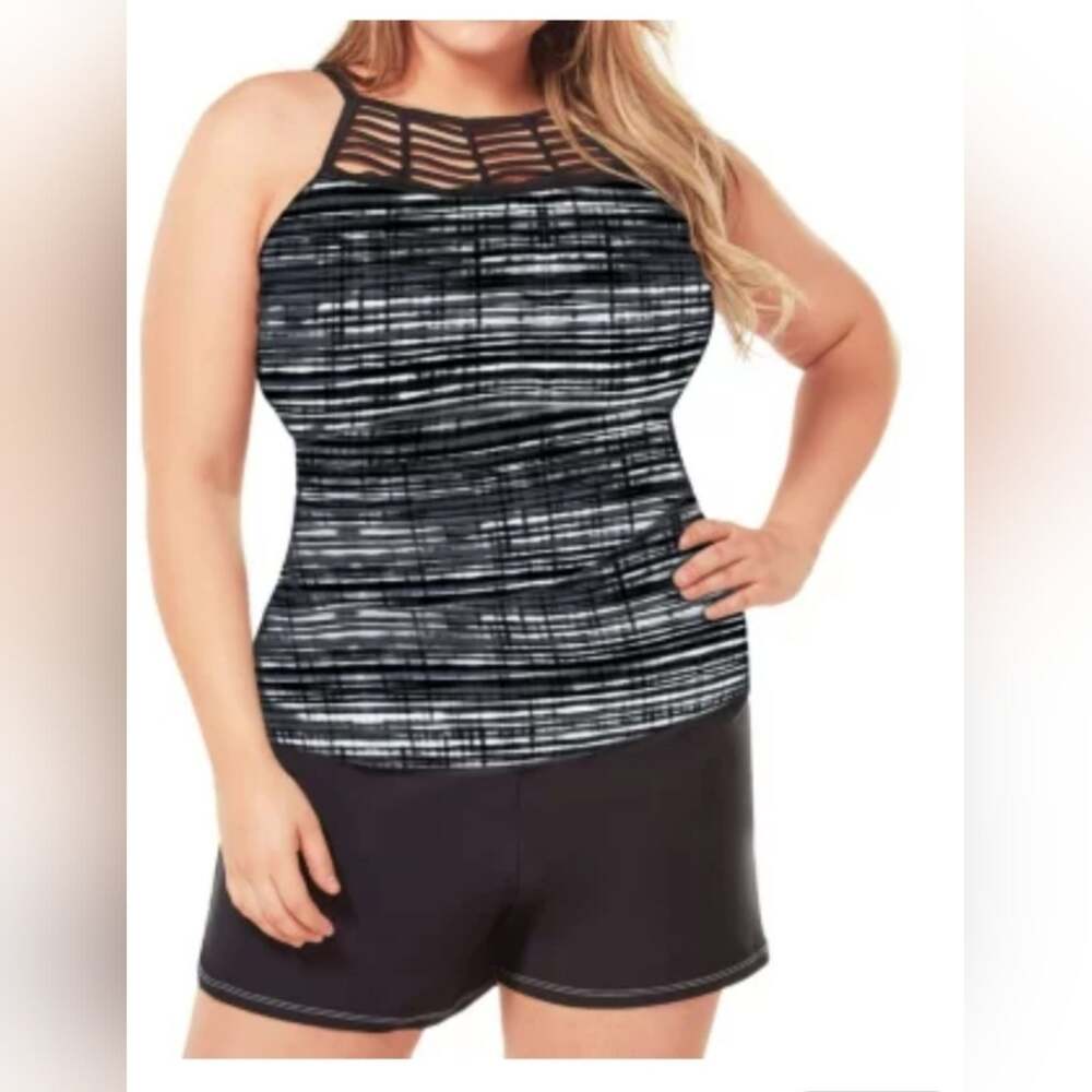 Free Country Black and White 2 Piece Swimsuit Sz. L (12/14)#1630